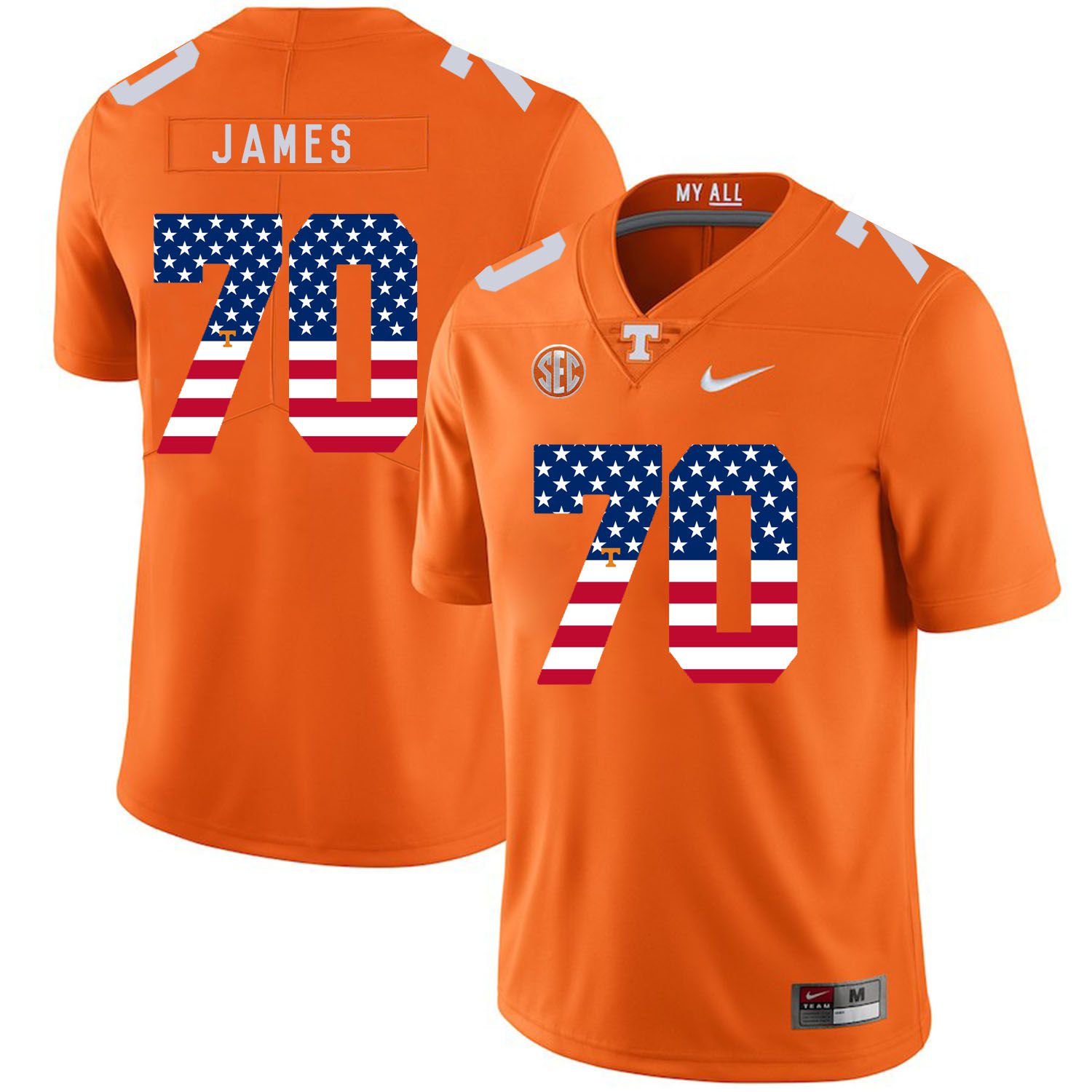 Men Tennessee Volunteers #70 James Orange Flag Customized NCAA Jerseys->customized ncaa jersey->Custom Jersey